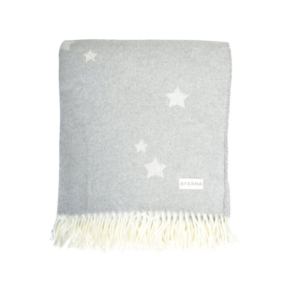 Sferra Gray Star Print Decorative Throw Blanket